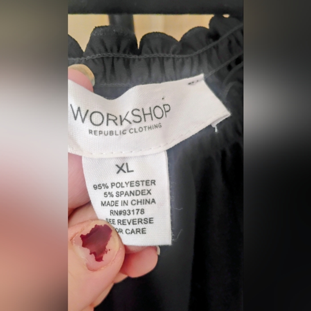 Workshop Brand Women's Black Peasant, Boho Top Size XL - Picture 2 of 4
